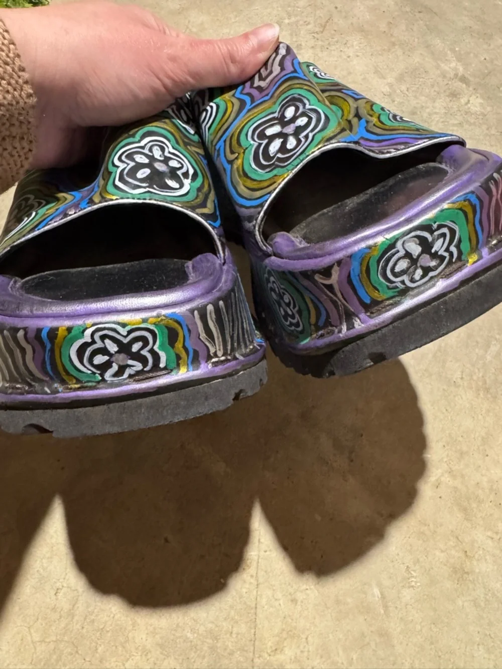 Vintage Y2K Groovy Platform Slides Size 8.5‎ Hippie 70s Rainbow Floral Chunky